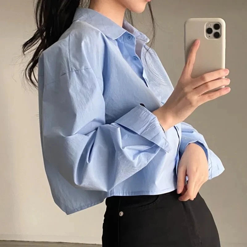 CITSLX Zadily 2024 Spring New Casual Long Sleeve Women White Shirt Korea Style Solid Button Split Woman Crop Tops Blouse Party Clothing