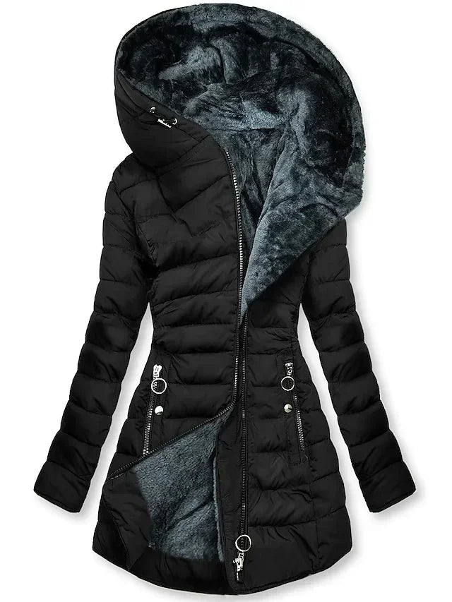 CITSLX Zipper Slim-Fitting Parkas Cotton-Padded Jacket Trend Winter Warm Fur Collar Parkas Clothes Women's Long-Sleeve Hooded Coats