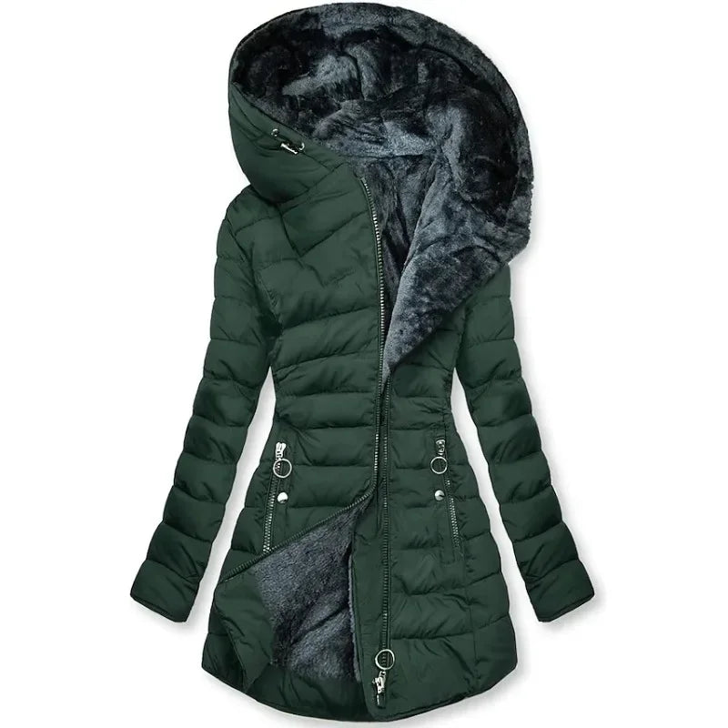 CITSLX Zipper Slim-Fitting Parkas Cotton-Padded Jacket Trend Winter Warm Fur Collar Parkas Clothes Women's Long-Sleeve Hooded Coats