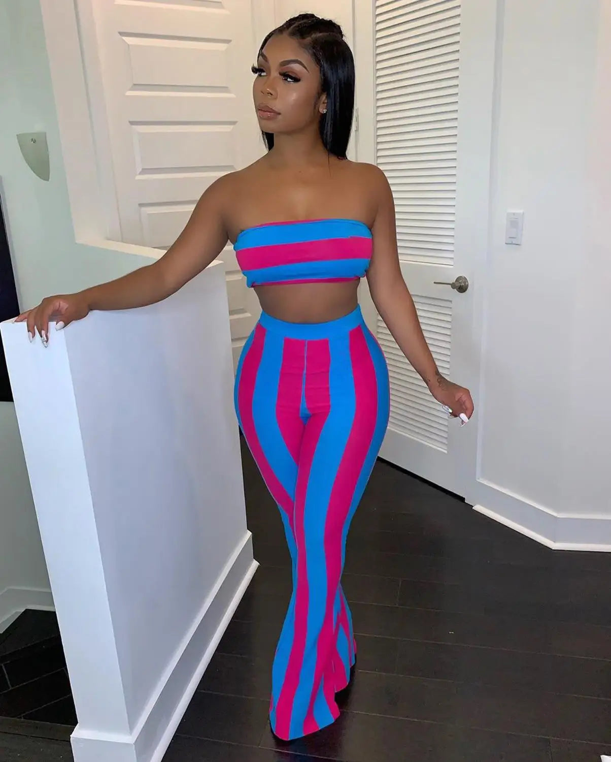 CITSLX two piece set women striped 2 piece set women outfits crop top pants two pieces sets summer clothes for female sexy women's suit