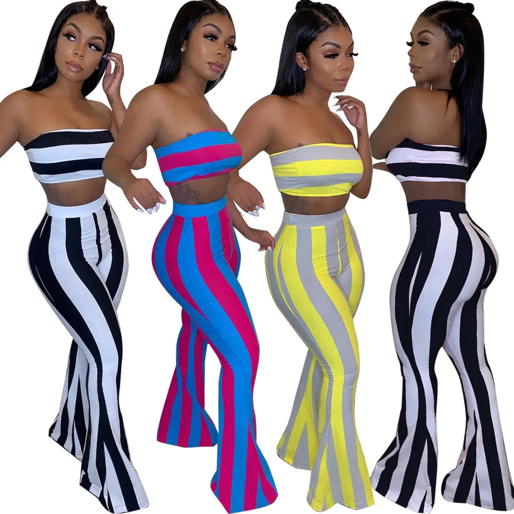 CITSLX two piece set women striped 2 piece set women outfits crop top pants two pieces sets summer clothes for female sexy women's suit