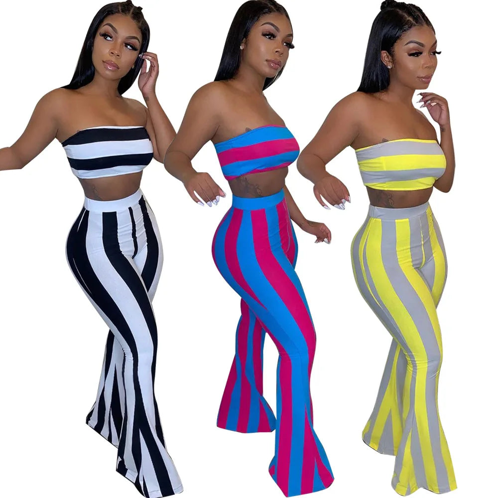 CITSLX two piece set women striped 2 piece set women outfits crop top pants two pieces sets summer clothes for female sexy women's suit