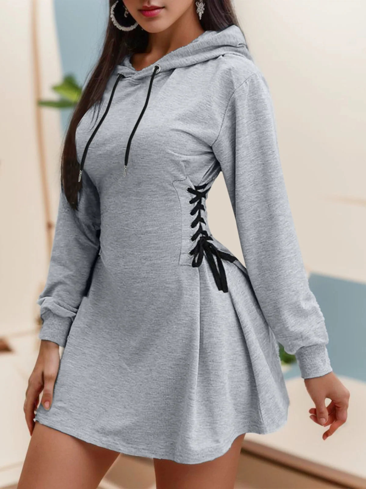 CITSLX woman Women's Clothing Hoodies Sweatshirts Women's slim fit waist cinching strap drawstring long hooded sweatshirt Sweatshirts