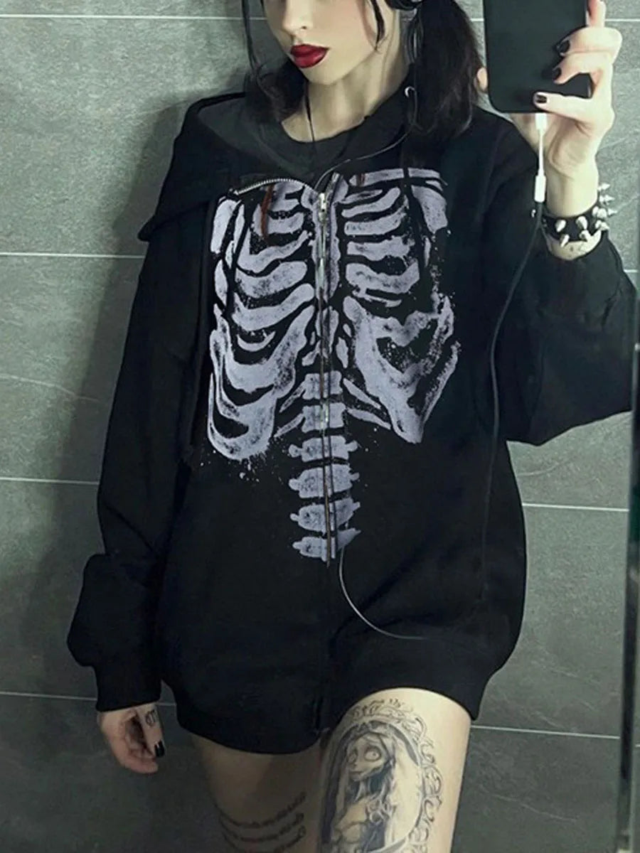 CITSLX y2k Women Star Print Oversize Zip Up Hoodie Aesthetic Fairy Grunge Graphic Long Sleeve Top Gothic Harajuku Sweatshirt Streetwear